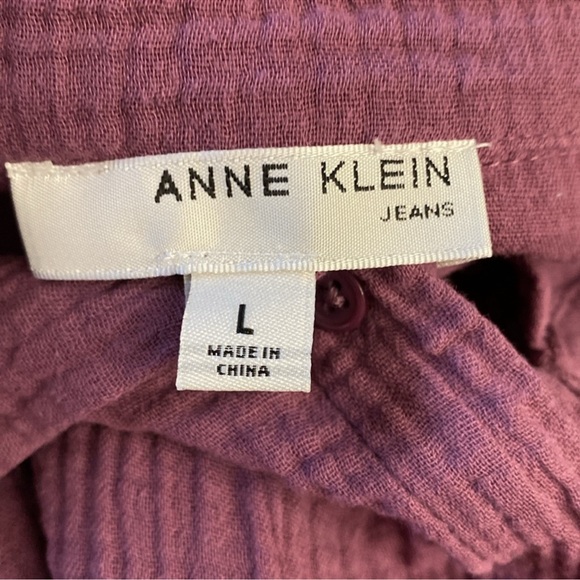 Muslin Crinkle cotton blouse top Tunic longline tab sleeves gauzy plum Size L - Picture 3 of 6